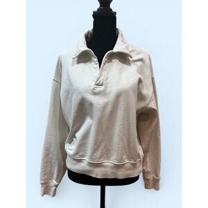 Sporty & Rich Polo Collar Sweatshirt Size S | Cream Made in USA